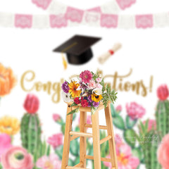 Aperturee - Cactus Floral Flags Congrats Photo Studio Backdrop