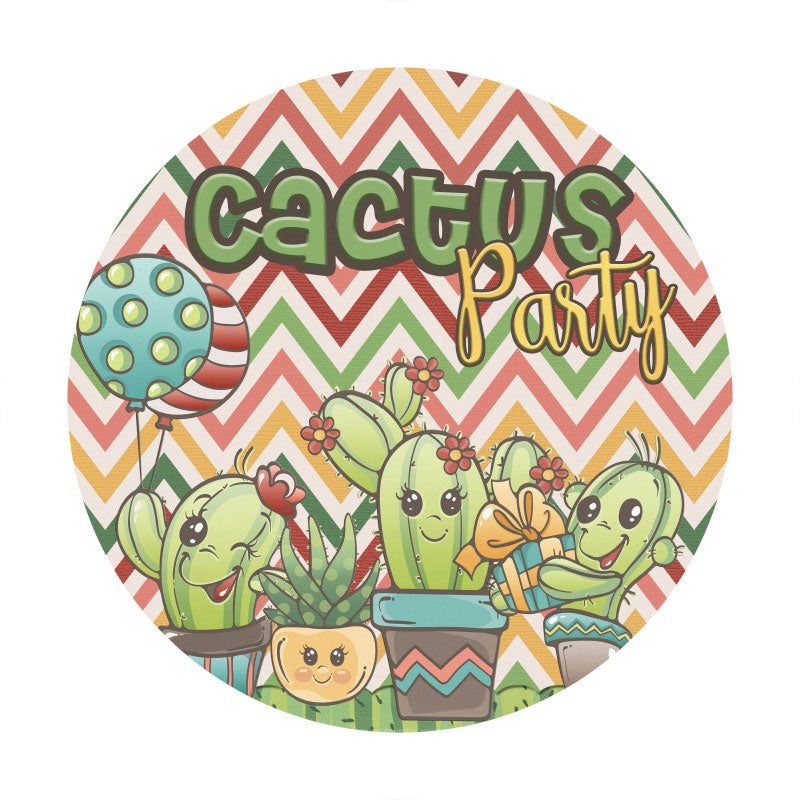 Aperturee - Cactus Round Happy Birthday Backdrop For Party