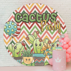 Aperturee - Cactus Round Happy Birthday Backdrop For Party