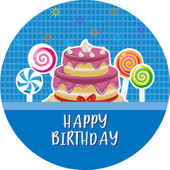 Aperturee - Cake Blue Round Happy Birthday Backdrop For Boy