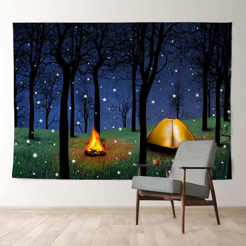 Aperturee - Camping Fireplace Forest Snowy Eve Winter Backdrop