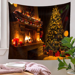Aperturee - Candle Fireplace Gold Ball Tree Christmas Backdrop
