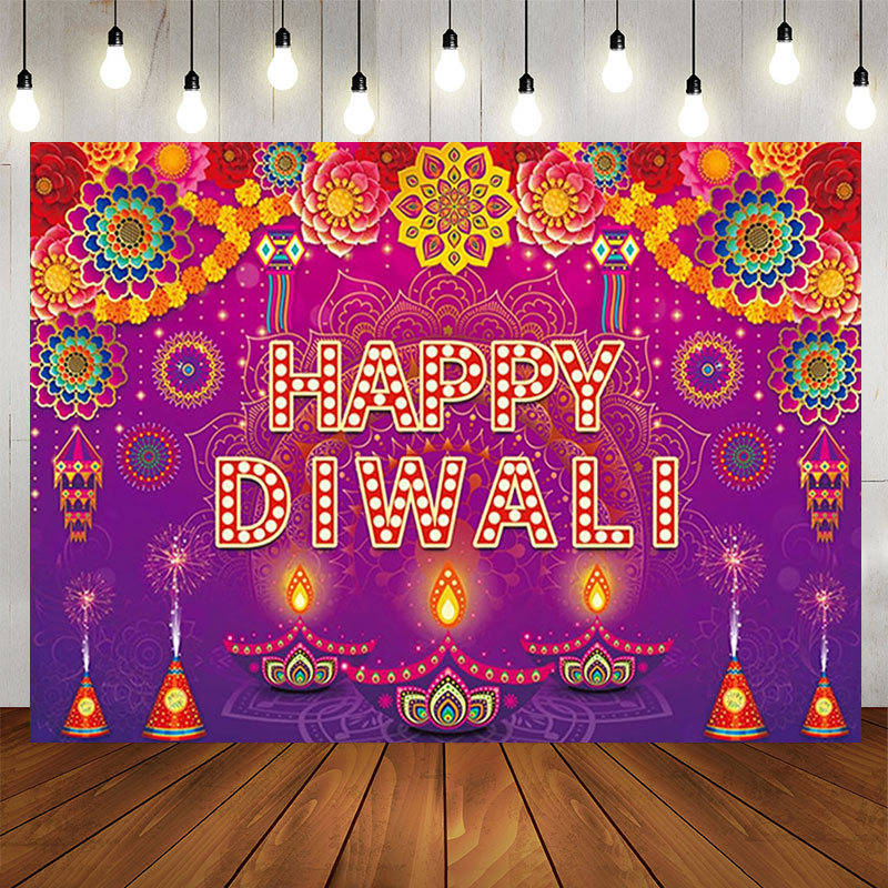 Aperturee - Candles Floral Purple Indian Happy Diwali Backdrop