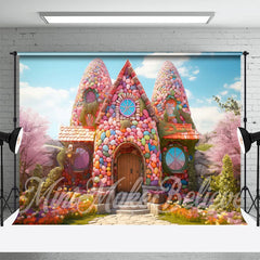 Aperturee - Candy Colorful Eggs House Sakura Easter Backdrop