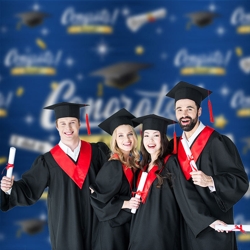 Aperturee - Caps And Stars Dark Blue Congrats Grad Photo Backdrop