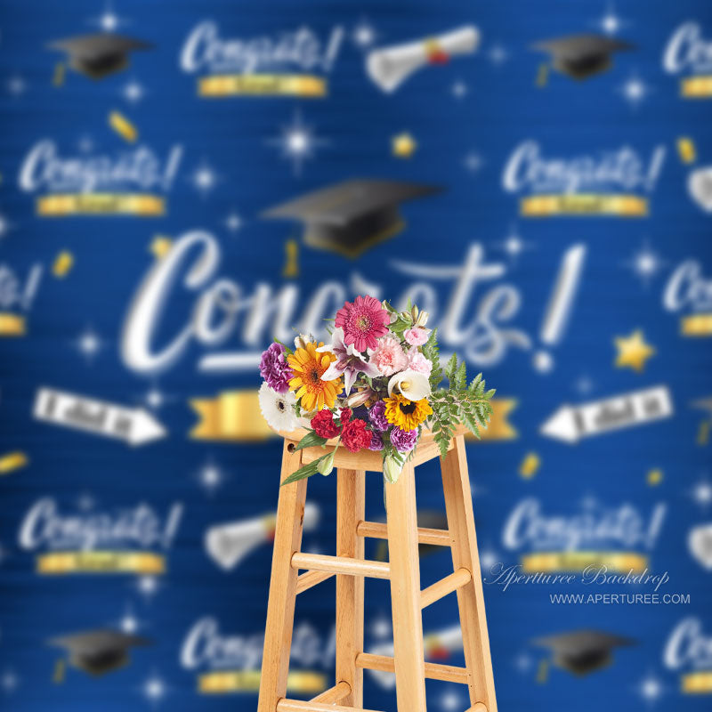 Aperturee - Caps And Stars Dark Blue Congrats Grad Photo Backdrop