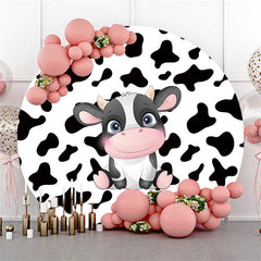 Aperturee Cartoon Cow Happy Birthday Circle Backdrop For Party