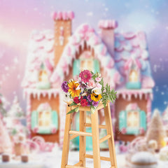 Aperturee - Cartoon Cute Pink Snowy House Christmas Backdrop