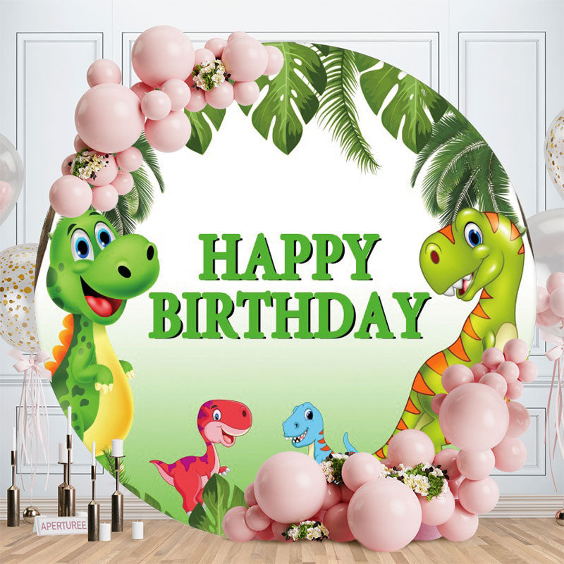 Aperturee - Cartoon Dinosaur Happy Birthday Green Round Backdrops for Boy