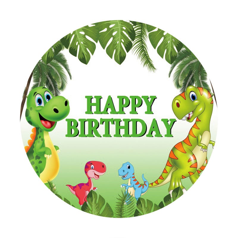 Aperturee - Cartoon Dinosaur Happy Birthday Green Round Backdrops for Boy