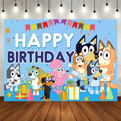 Aperturee - Cartoon Dog Confetti Blue Happy Birthday Backdrop