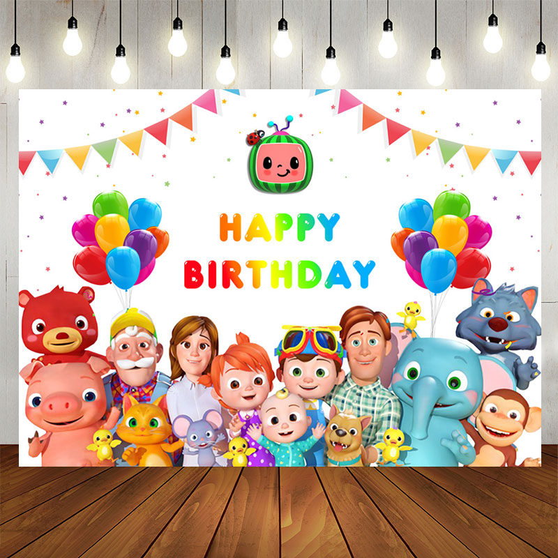 Aperturee - Cartoon Family Animal Confetti Birthday Backdrop