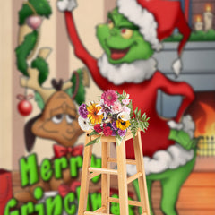 Aperturee - Cartoon Green Elf Grinch Puppy Christmas Backdrop