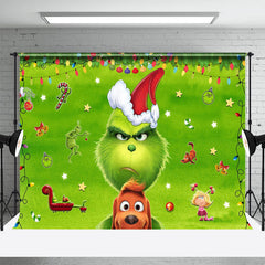 Aperturee - Cartoon Green Stuffed Monster Dog Christmas Backdrop