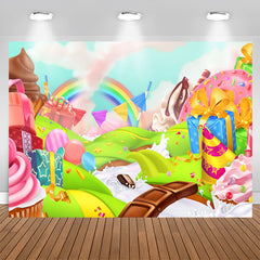 Aperturee - Cartoon Rainbow Dessert Candyland Birthday Backdrop