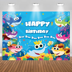 Aperturee - Cartoon Shark Happy Birthday Theme Backdrop for baby