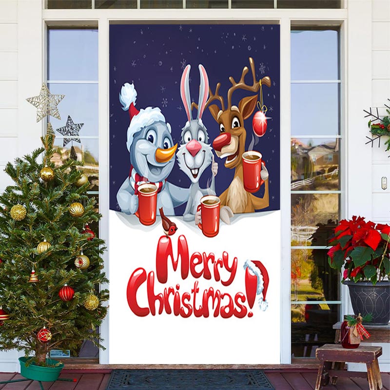 Aperturee - Cartoon Snowman Rabbit Elk Door Cover For Christmas