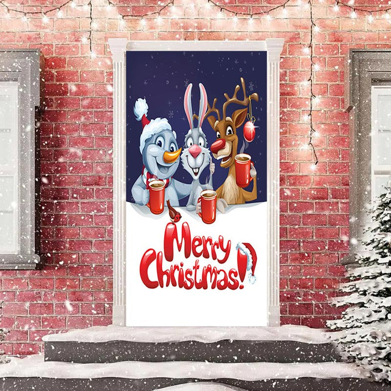 Aperturee - Cartoon Snowman Rabbit Elk Door Cover For Christmas