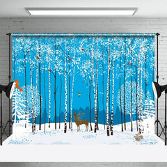 Aperturee - Cartoon Winter Forest Tree Animals Photo Backdrop