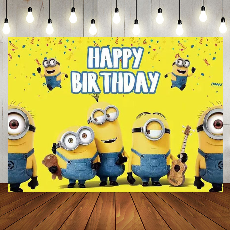 Aperturee - Cartoon Yellow Soy Confetti Happy Birthday Backdrop
