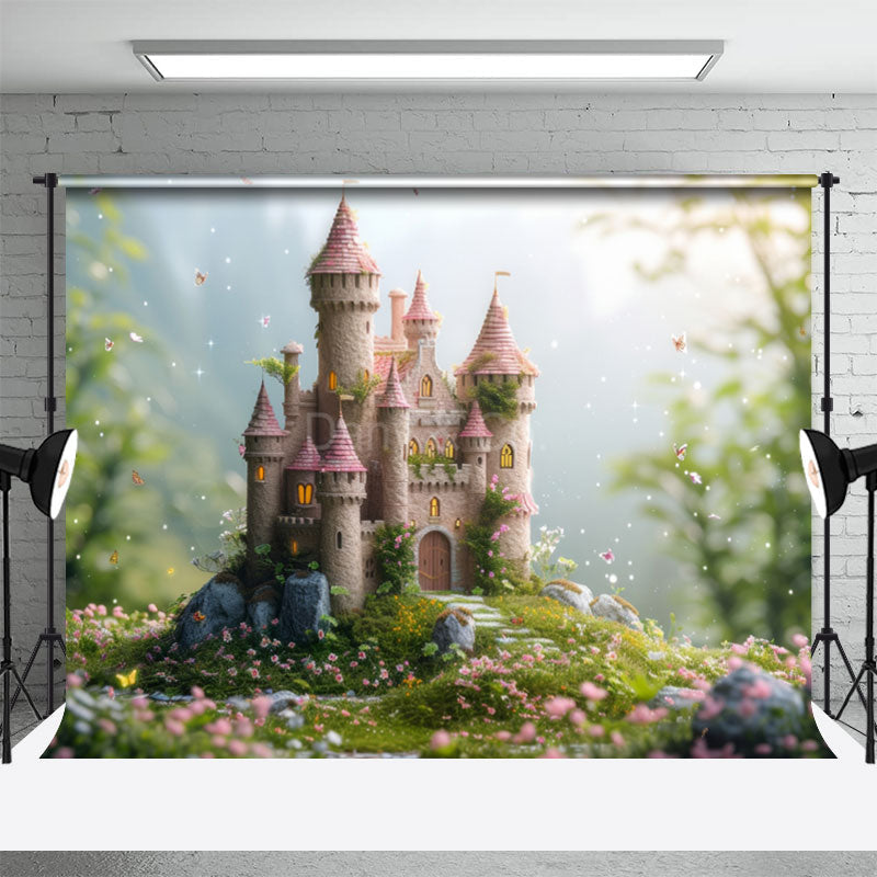 Aperturee - Castle Grass Floral Butterfly Spring Photo Backdrops