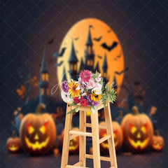 Aperturee - Castle Moon Night Pumpkins Halloween Backdrop