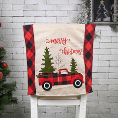 Aperturee - Cedar Truck Cherry Red Plaid Christmas Chair Cover
