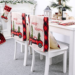 Aperturee - Cedar Truck Cherry Red Plaid Christmas Chair Cover