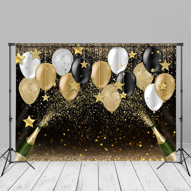 Aperturee - Champagne Gold Glitter Balloon Bokeh Grad Photo Backdrop