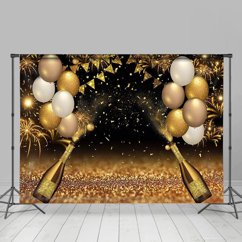 Aperturee - Champagne Gold Glitter Balloon New Year Backdrop