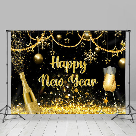 Aperturee - Champagne Gold Glitter Bokeh Happy New Year Backdrop