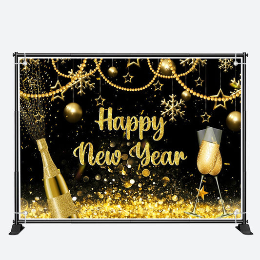 Aperturee - Champagne Gold Glitter Bokeh Happy New Year Backdrop