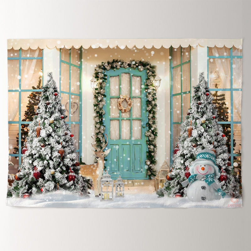 Aperturee - Cheer Snowman With Deer Merry Christmas Backdrop
