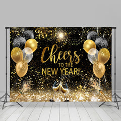 Aperturee - Cheers Sparkle Gold Black Balloon New Year Backdrop