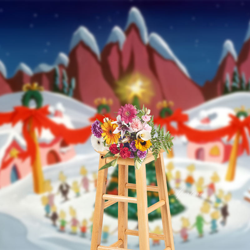 Aperturee - Children Around Xmas Tree Snowy Christmas Backdrop