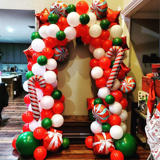 Aperturee - Christmas Balloon Garland Arch Kit With Red White Candy | Party Decorations