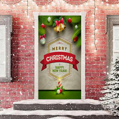 Aperturee - Christmas Bells And Balls Green Plants Door Cover