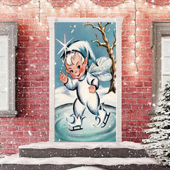 Aperturee - Christmas Elf Skating Snow Door Cover Decoration
