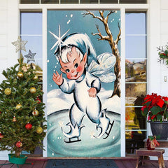 Aperturee - Christmas Elf Skating Snow Door Cover Decoration