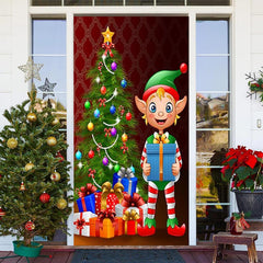 Aperturee - Christmas Elf Tree Presents Door Cover Decoration