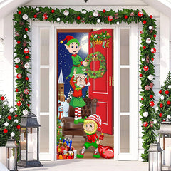Aperturee - Christmas Elfs Night Moon Gifts Snowman Door Cover