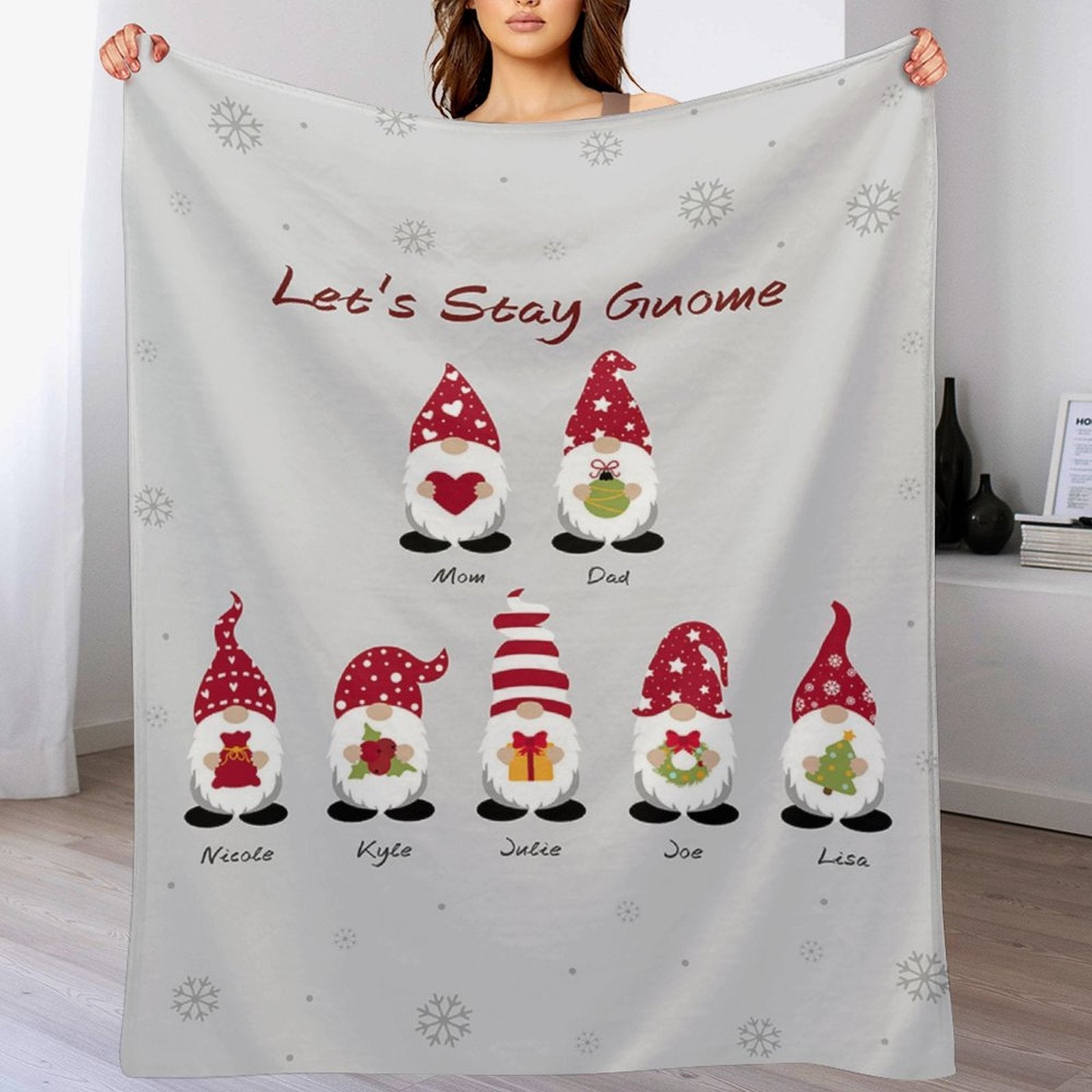 Aperturee - Christmas Gnome Custom Name Plush Fleece Blanket