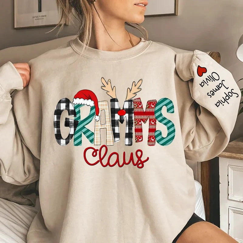 Aperturee - Christmas Plaid Stripe Claus Custom Grandma Sweatshirt