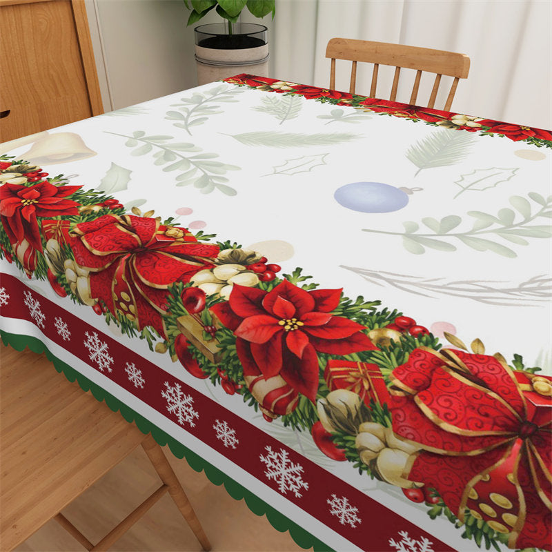 Aperturee - Christmas Poinsettia Flower Holly Party Tablecloth