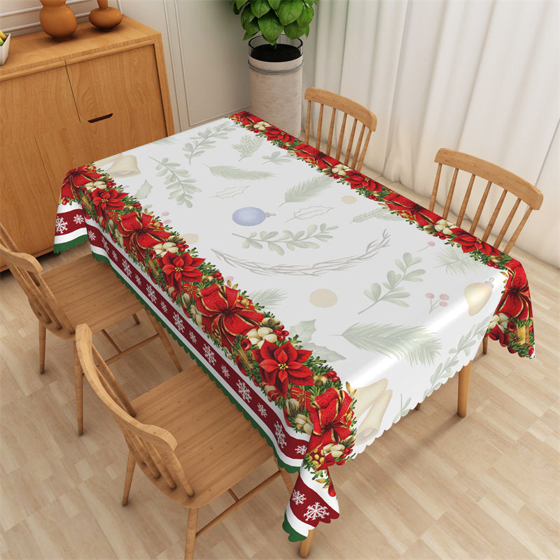 Aperturee - Christmas Poinsettia Flower Holly Party Tablecloth