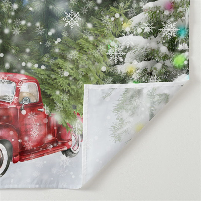 Aperturee - Christmas Red Car Snowy Forest Eve Party Backdrop
