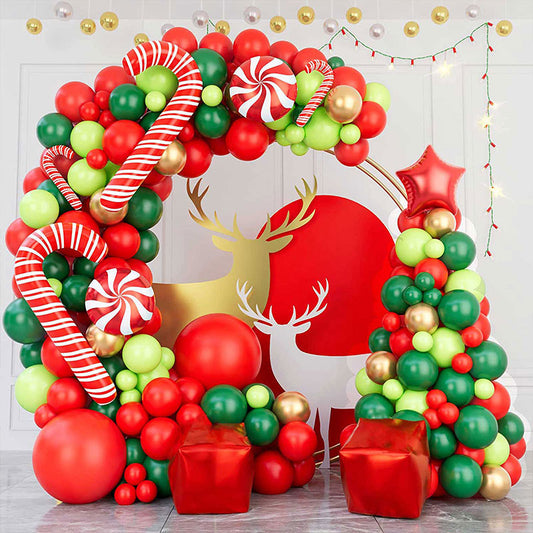 Aperturee - Christmas Red Gold Green Candy Garland Balloon Arch Kit | Party Decorations