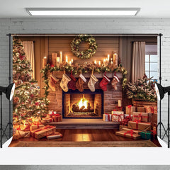 Aperturee - Christmas Tree Fireplace Stocks Photography Backdrop