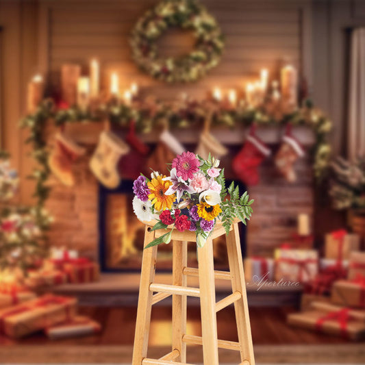 Aperturee - Christmas Tree Fireplace Stocks Photography Backdrop