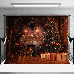 Aperturee - Christmas Tree Fireplace Vintage Photo Backdrop